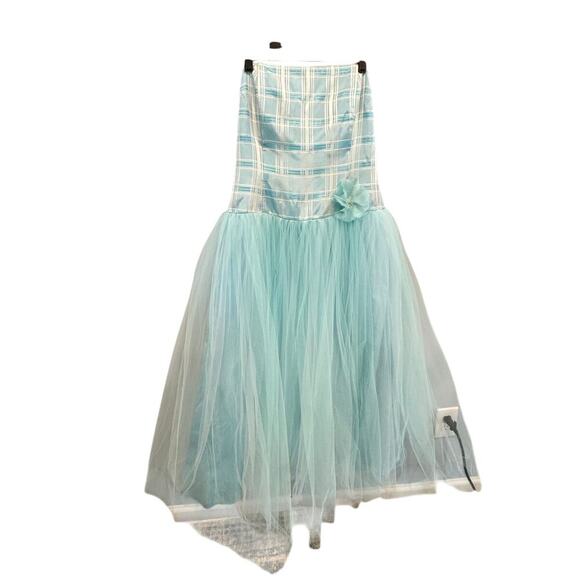 Scott McClintock Dresses & Skirts - Vintage Scott McClintock Womens Maxi Dress Size 16 Blue Plaid Tulle 80s Costume